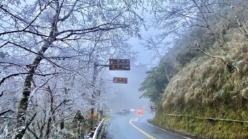 强烈大陆冷气团来袭 宜兰太平山宛如银白世界