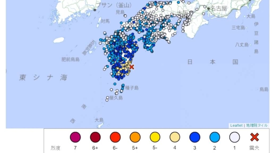 日本宫崎规模6.9强震 福冈熊本震度4级