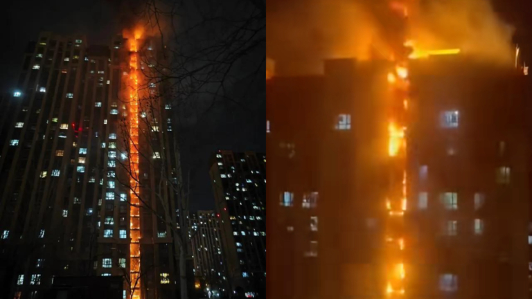 石家莊高層住宅起火 幾十秒從一樓燒至頂樓（視頻）