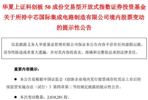 中芯國際被舉牌式減持 科創50ETF淨贖回達峰值