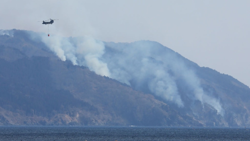 疑落叶引灾 日本岩手山林火灾延烧5天已知1死