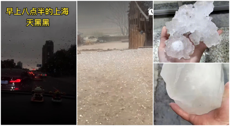 中共兩會前 暴雪大降溫冰雹狂襲 上海白晝如夜（視頻）
