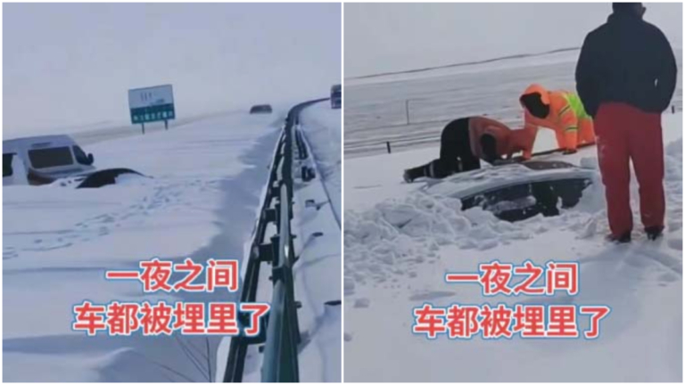 內蒙恐怖暴雪 高速上車被掩埋 只露車頂（視頻）