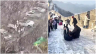 北京仲春罕見暴雪 長城大量遊客重摔滑坡（視頻）