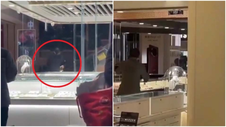 北京男子持斧頭當衆搶金店 想進去吃牢飯？（視頻）