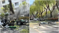 山东临沂电动车爆燃 车厢炸成碎片（视频）