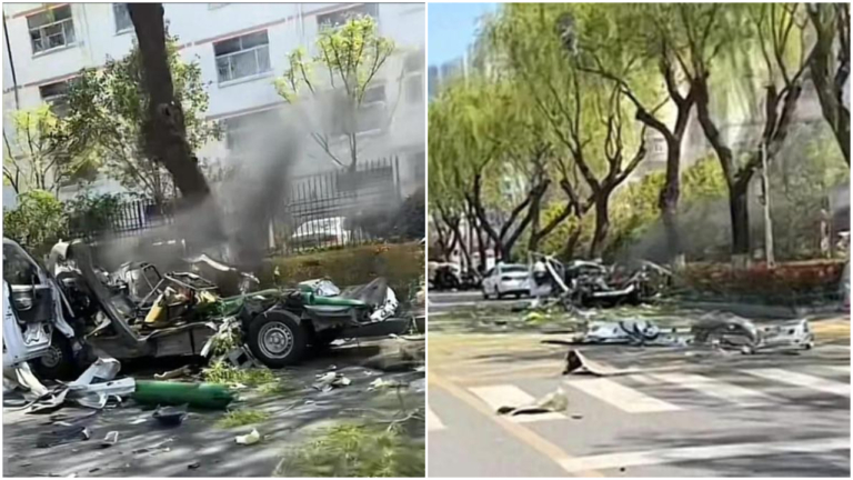 山東臨沂電動車爆燃 車廂炸成碎片（視頻）