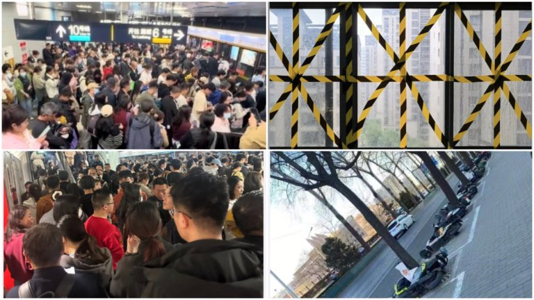 北京強風 市民花樣防範 地鐵人群擠爆（組圖）