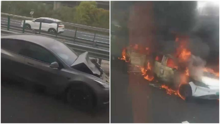 傳無錫3電動車追尾 2輛燒毀 特斯拉未起火（視頻）