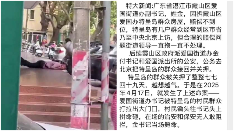 傳湛江訪民遭迫害 用鋤頭砸死街道辦書記（視頻）