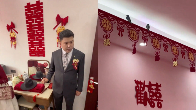 西安一對新人結婚 燕子飛落「囍」字上（視頻）