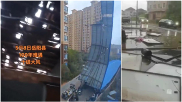 湖南岳阳13级狂风加暴雨冰雹 多房倒塌（视频）