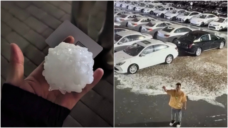 西安大風暴雨冰雹 車商300多輛車全部被砸損大哭（視頻）