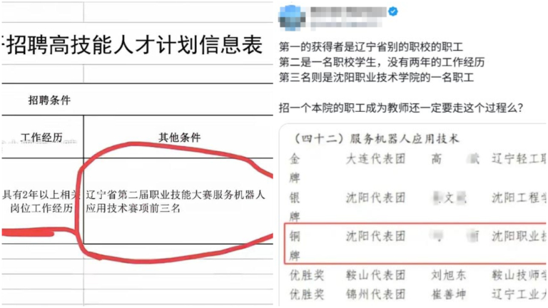 又是內定「蘿蔔崗」 瀋陽職校招聘指定要某競賽前三名