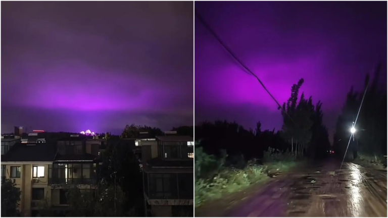 中國要變天？濟南驚現紫色夜空