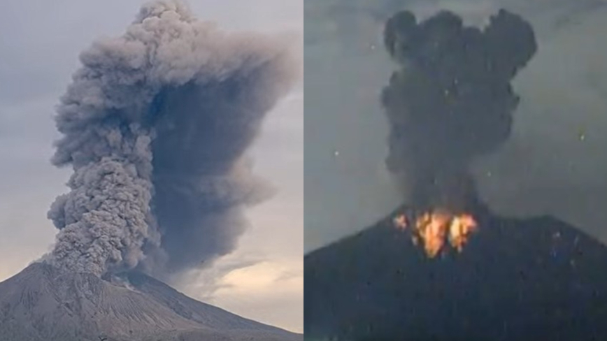 日本樱岛火山爆发 灰柱冲上3000米 25航班紧急取消