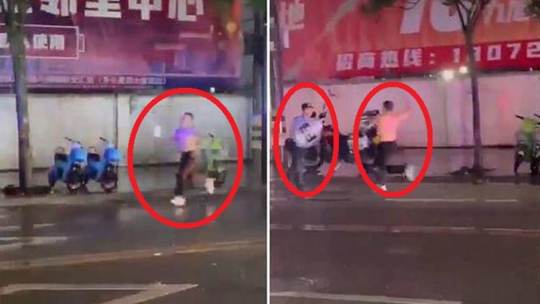 浙江溫州男子持刀追砍 兩名公安落荒而逃（視頻）
