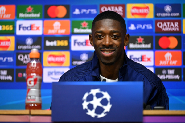 BIRMINGHAM, ENGLAND - APRIL 14: Ousmane Dembele of Paris Saint-Germain looks on during a press conference ahead of their UEFA Champions League 2024/25 quarter final second leg match against Aston Villa at Villa Park on April 14, 2025 in Birmingham, England.
