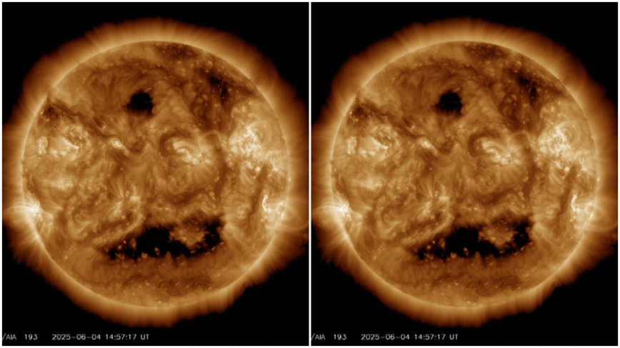 NASA发布6月4日太阳照：一张巨嘴 面露惊讶