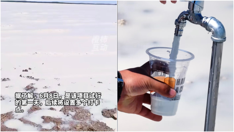「牛奶湖」遊客從水龍頭接牛奶喝 安全問題引擔憂