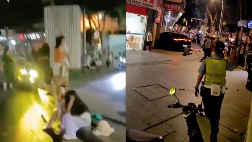 四川南充比亚迪从马路撞到店铺 多人倒地（视频）