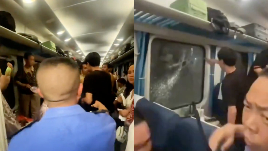 中国两火车相撞 乘客闷热砸窗通风被抓（视频）