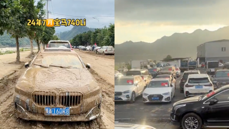 中國洪災淹沒大量汽車 車商低價收購泡水車（視頻）