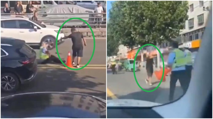 潍坊交警当街拦车 被男子持菜刀砍倒（视频）