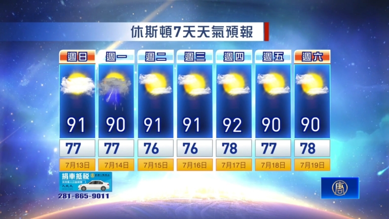休斯頓天氣預報（7月6日至12日）