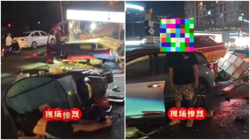 成都轿车高速撞入夜市排挡 多人伤亡（视频）