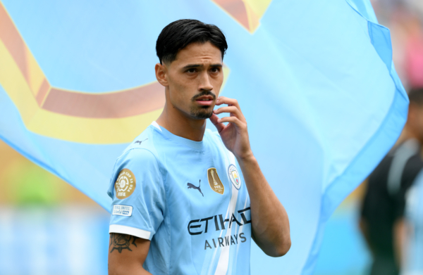 PHILADELPHIA, PENNSYLVANIA - JUNE 18: Tijjani Reijnders #4 of Manchester City looks on during the FIFA Club World Cup 2025 group G match between Manchester City FC and Wydad AC at Lincoln Financial Field on June 18, 2025 in Philadelphia, Pennsylvania. 