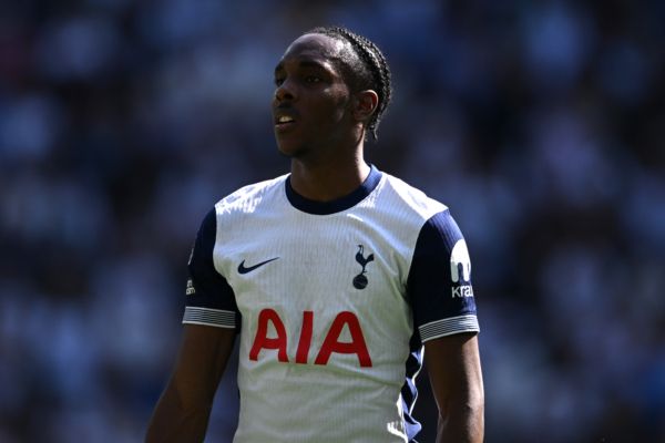 LONDON, ENGLAND - MAY 11: Mathys Tel of Tottenham Hotspur during the Premier League match between Tottenham Hotspur FC and Crystal Palace FC at Tottenham Hotspur Stadium on May 11, 2025 in London, England. 