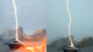 广西一汽车被雷电击中 惊险瞬间火花四溅（视频）