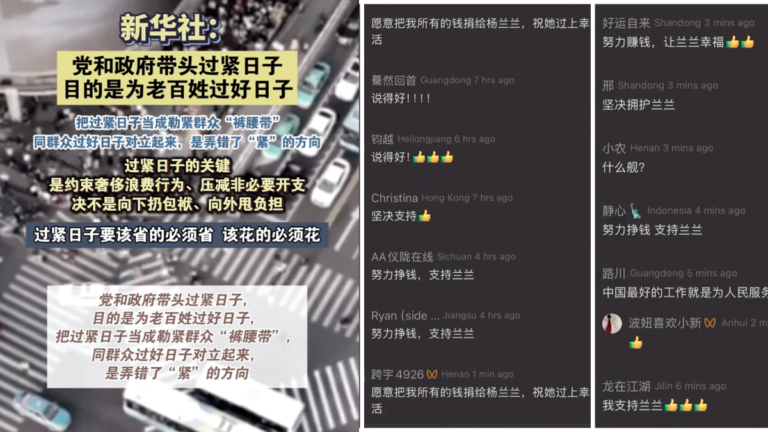 新華社號召「緊日子」評論區被「楊蘭蘭」洗版