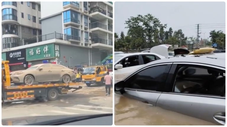 中國多地洪災 大量汽車泡水或被沖毀