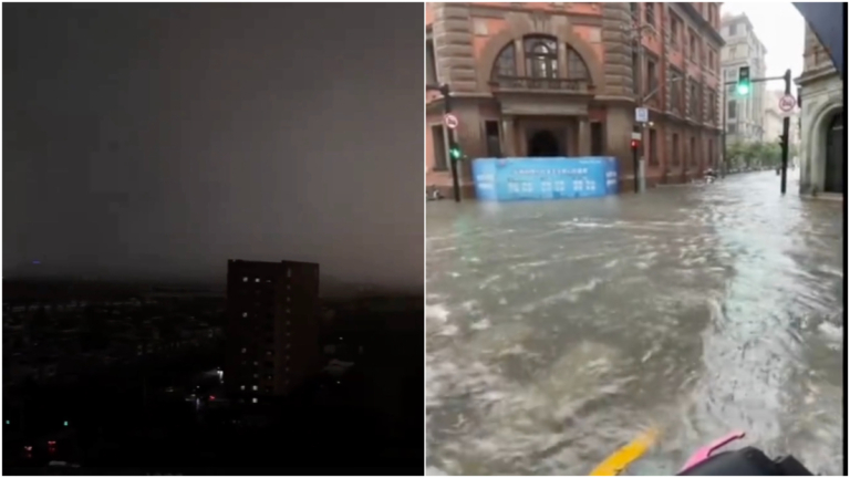 上海突降暴雨 白晝瞬間變黑夜 外灘被淹（視頻）