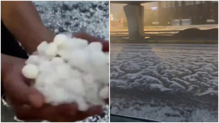 蠶豆大冰雹猛砸北京城 馬路上積冰如雪（視頻）