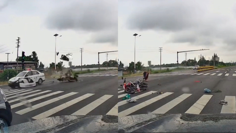 大陸警車闖紅燈撞飛男子 驚悚畫面曝光（視頻）