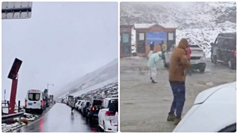 十一長假首日中國多地突遇暴雪 上百輛車被困