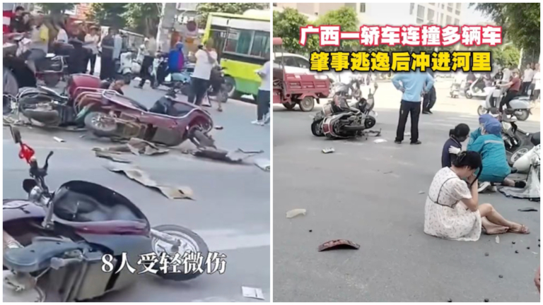 廣西百色一轎車撞傷8人 司機駕車逃逸墜河（視頻）