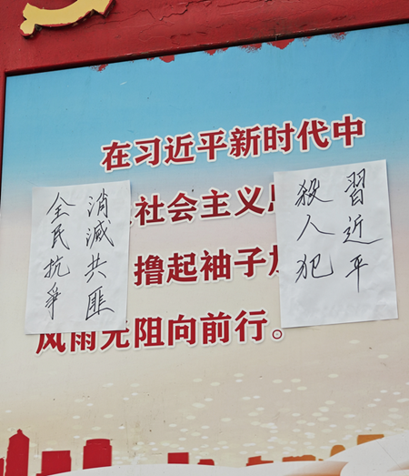 河南街頭現反共標語 要全民抗爭 推翻中共