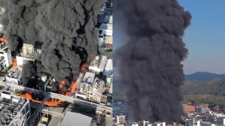 恐怖！安徽化工廠爆炸起火 黑煙滾滾衝天（視頻）