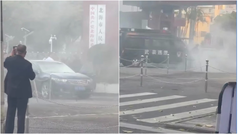 廣西北海轎車衝撞政府大門 警車猛撞阻截（視頻）