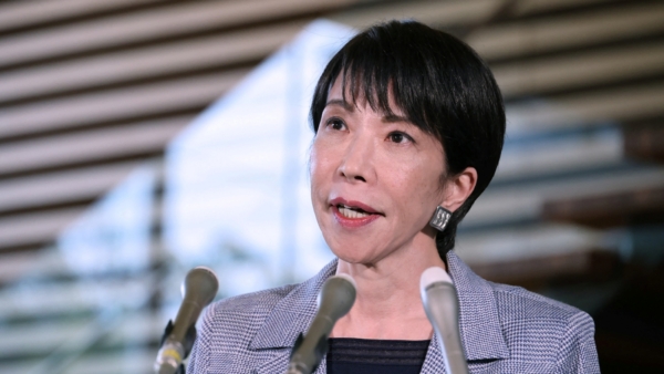 Japan's Prime Minister Sanae Takaichi answers questions from reporters about her telephone talks with US President Donald Trump at the Prime Minister's Office in Tokyo on November 25, 2025. (Photo by JIJI Press / AFP) / Japan OUT