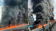 恐怖！广州街头大火烧成一条火线（多视频）