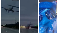 驚悚一刻!飛機迫降高速砸中汽車 人都安然無恙