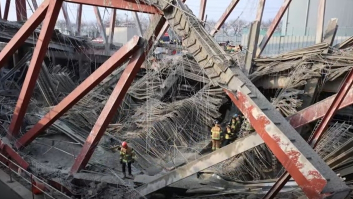 韓國光州工地鋼構倒塌4人遭埋 凶多吉少