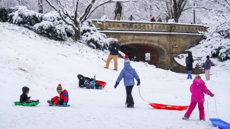 初雪報到！ 中央公園吸引民眾踏雪賞景
