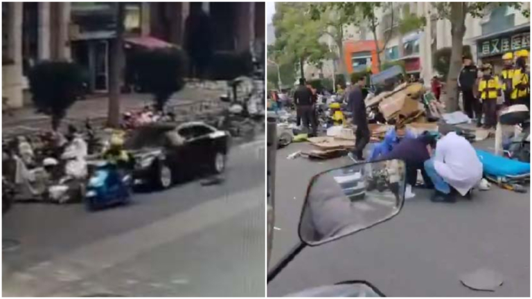 福州轎車逆行一路衝撞 單車行人倒地一片（視頻）