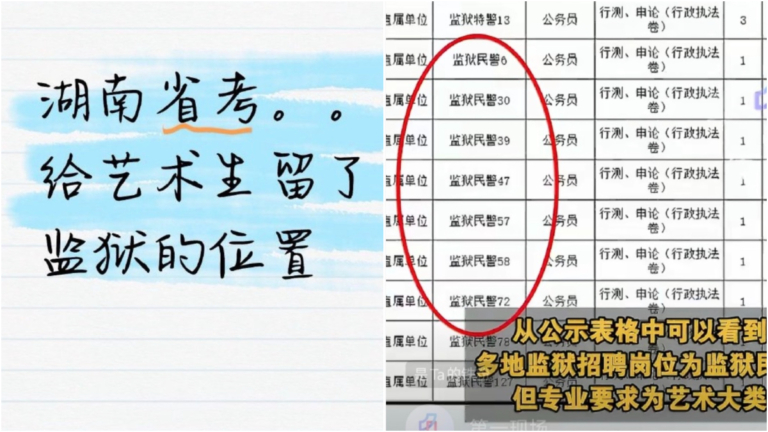 蘿蔔崗？湖南多個監獄警察崗僅招藝術生引爭議